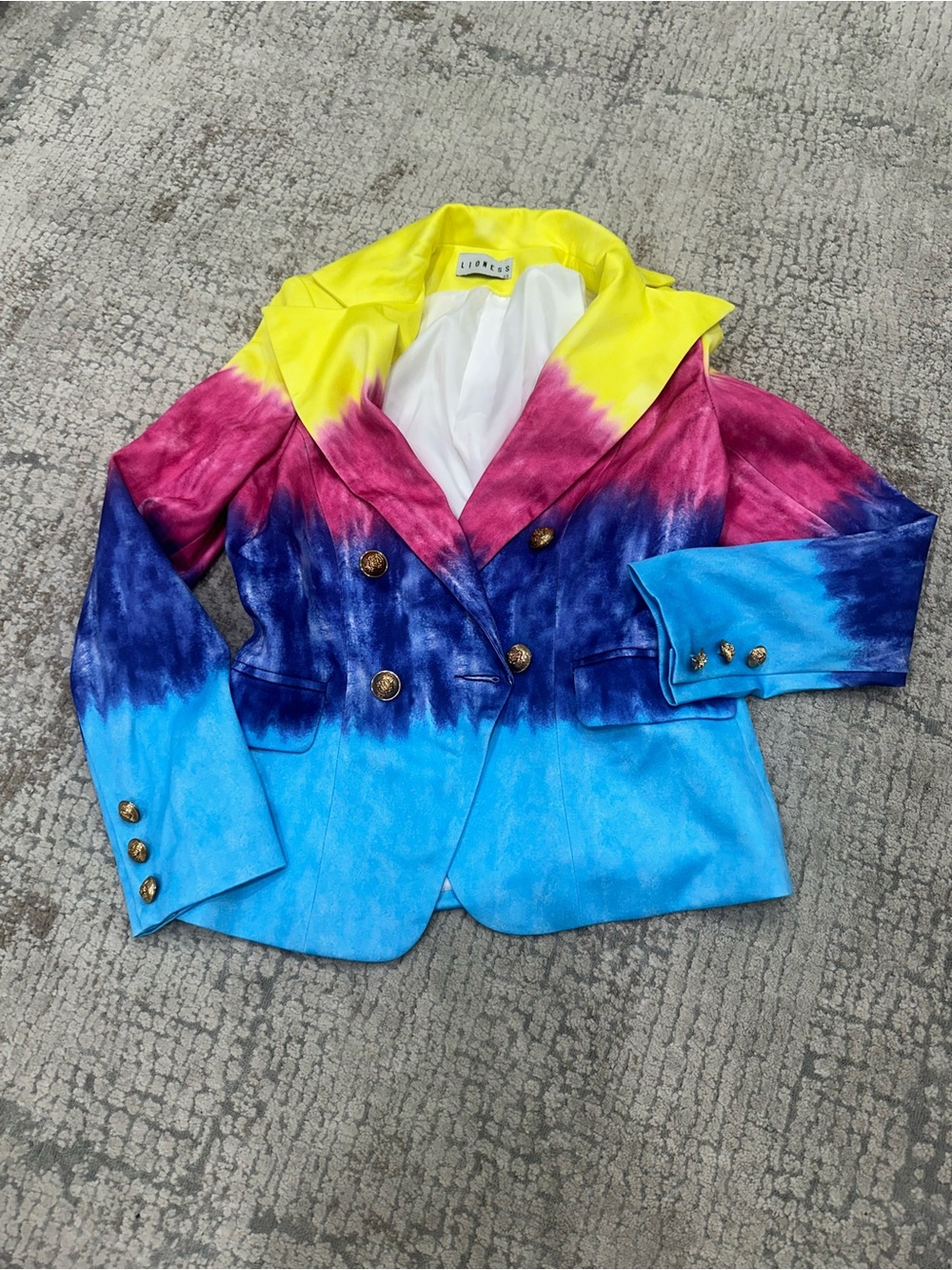 Lioness Tie-Dye Double-Breasted Blazer - Yellow, Pink & Blue